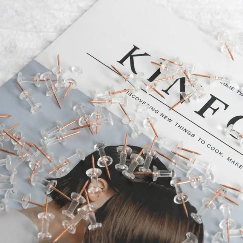 g8ta 100pcs透明ローズゴールドプッシュピンサムサムタックボードピン描画写真