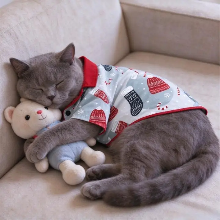 Xmas Pet Button Down Open Shirt, Knit Hat & Sock Pattern Apparel, Holiday Costume for Dogs and Cats