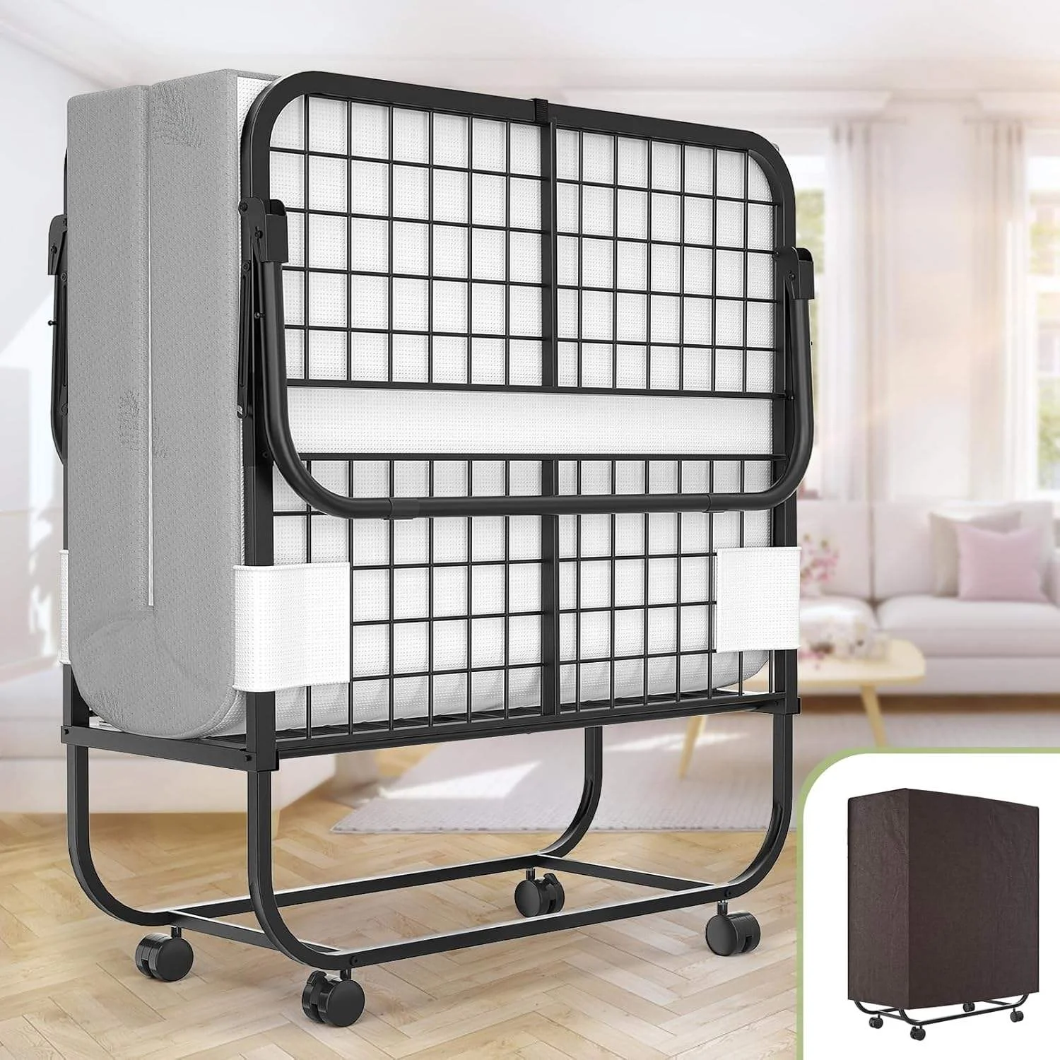 إطار فولاذي معزز وألومنيوم مضاد للانزلاق وقابل للتعديل وقابل للطي مع مرتبة لكبار السن ووزن ثقيل #1