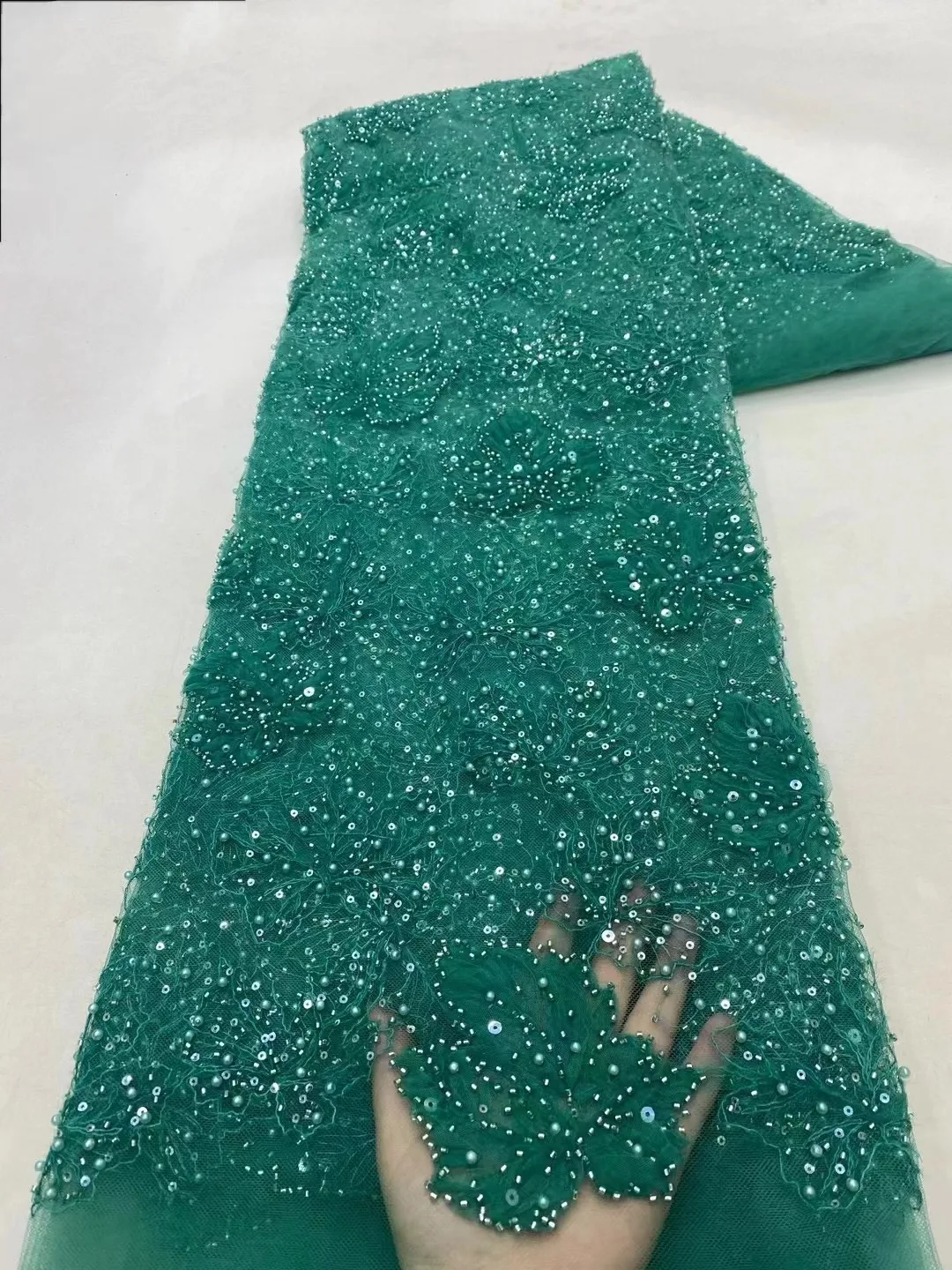 

African Nigerian, Sequins, Beads, Stone Prom Dresses,Tulle Lace Fabric, High Quality, Embroidery, Sewing, 5Yard