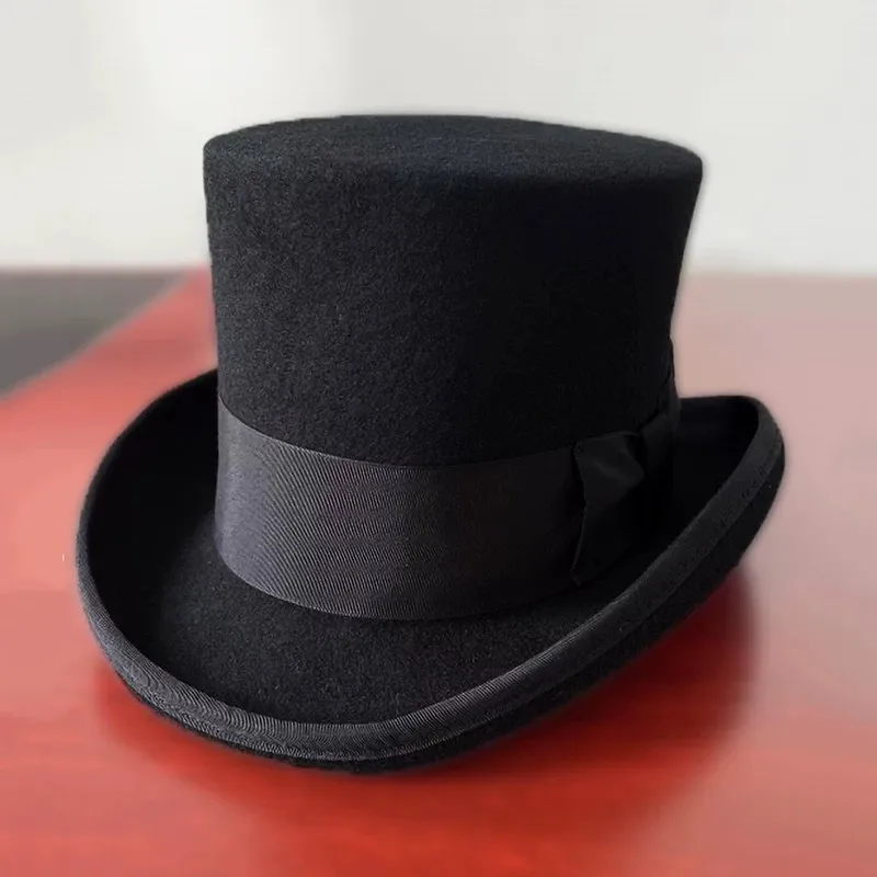100% Wool President Hat Equestrian Hat Royal Race Hat Magic Hat Detective Hat, 13.5cm High Crown Top Hat, Luxury Pure Wool Dress