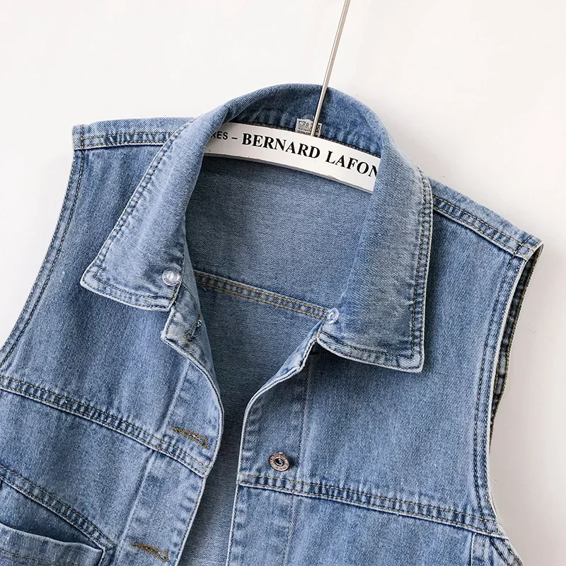

Spring Summer Vintage Light Blue Short Denim Vest Women Korean Slim Sleeveless Jeans Coat Female Cowboy Waistcoat Veste Femme
