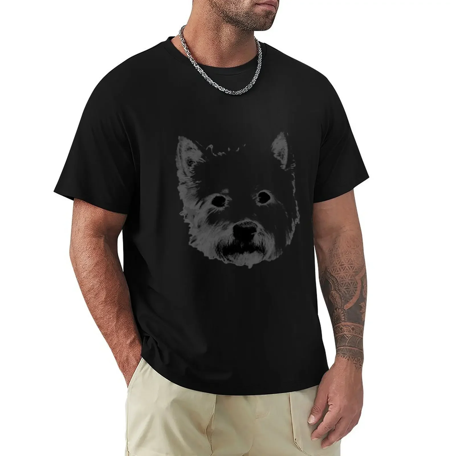 

West Highland White Terrier Westie Digital Engraving T-Shirt animal prinfor boys graphic t shirts Men's t shirts