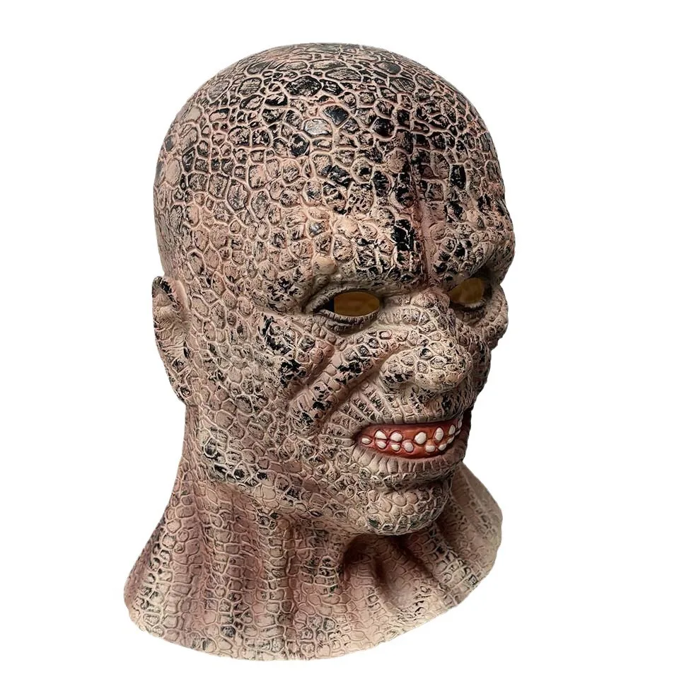 Gruselige Monster-Vollkopf-Latexmaske mit rissiger Hautstruktur, Horror-Maske für Halloween, Cosplay, Karneval, Kostümparty, Requisiten – Detail 6