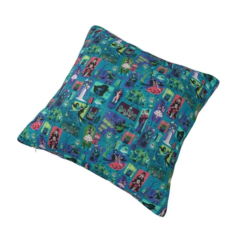 Custom Modern Halloween Film Haunted Mansion Collage Cushion Cover Soft Pillow Case