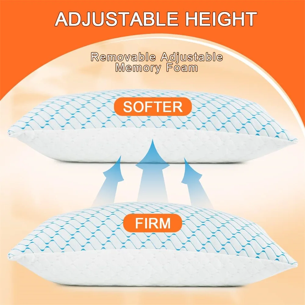 Height Adjustable Cooling Pillow for Hot Sleepers Shredded Memory Foam Cold Pillow for Better Night's Rest