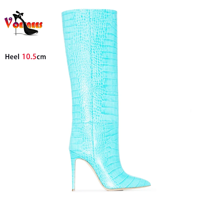 New Long Boots For Women 2024 PU Leather Pointed Toe Thin High Heels Snake Print Long Shoes Female Large Size Knee-High Boots