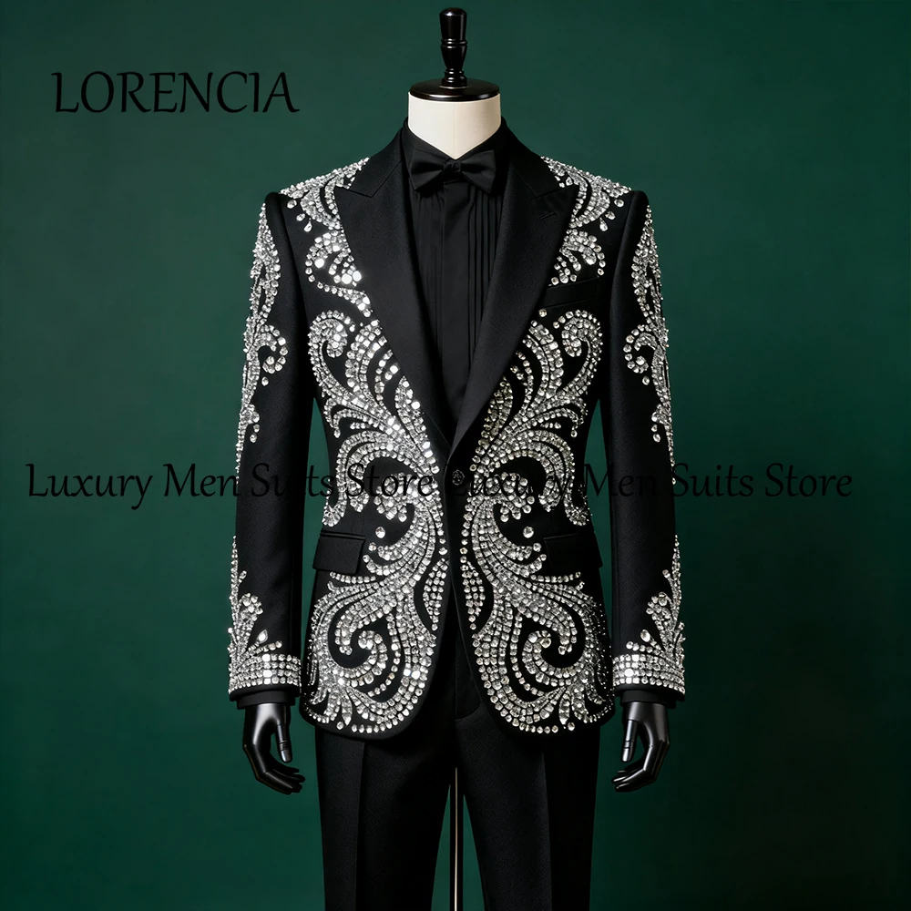 

Элегантные мужские костюмы со стразами, блестящие смокинги с кристаллами, комплект одежды для свадебной вечеринки, пиджак по индивидуальному заказу, брюки terno smoking masculino