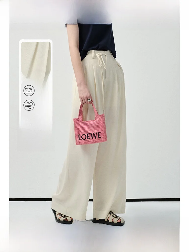 

High Waist Casual Pants for plus Size Women Korean Style Summer Belted Drapey Commute Trousers Ladies Straight Leg Pants