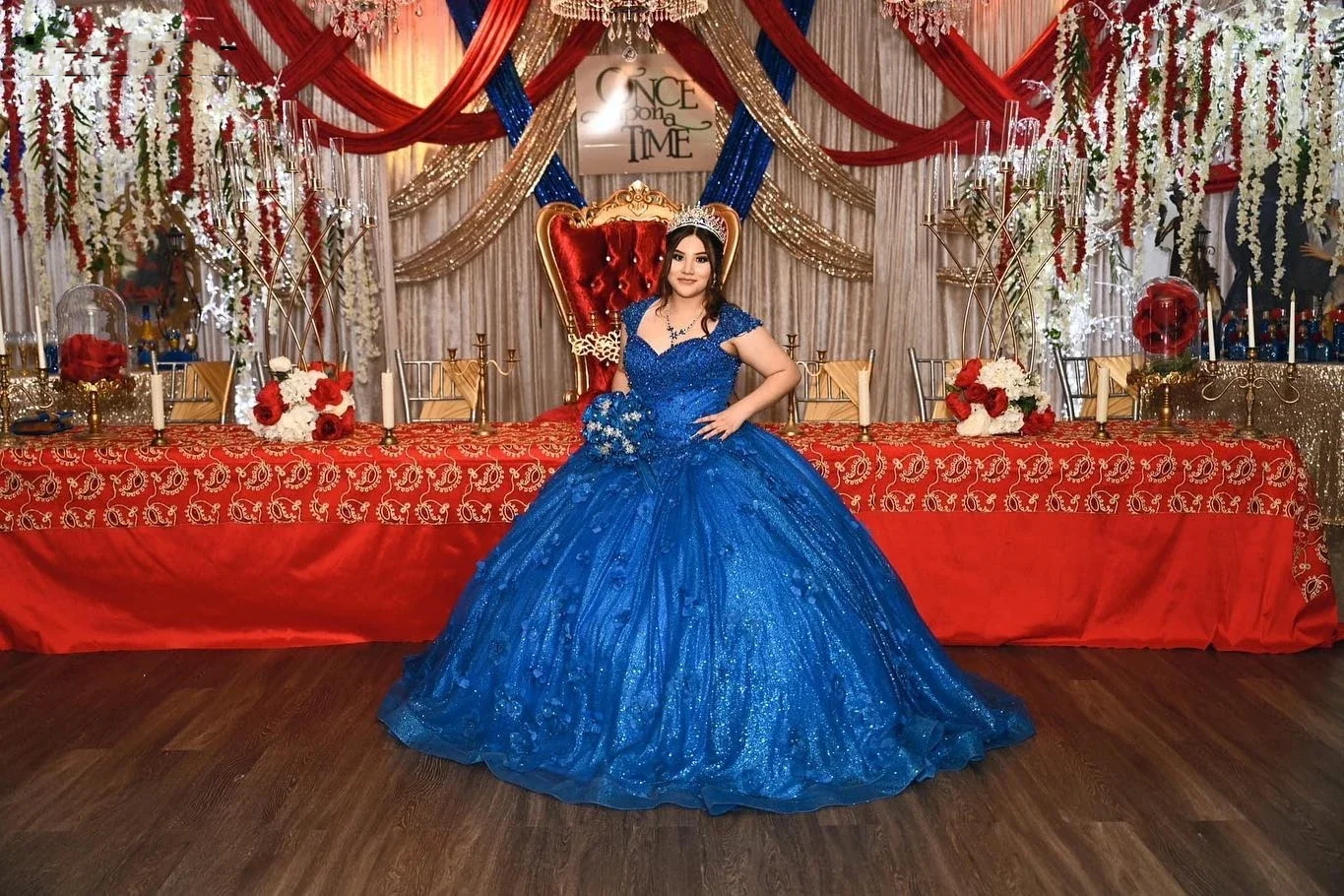 Angelsbridep abito da ballo glamour con spalle scoperte abiti Quinceanera 3D Flora Royal Blue Cape Prom Party Dress Vestidos De Festa