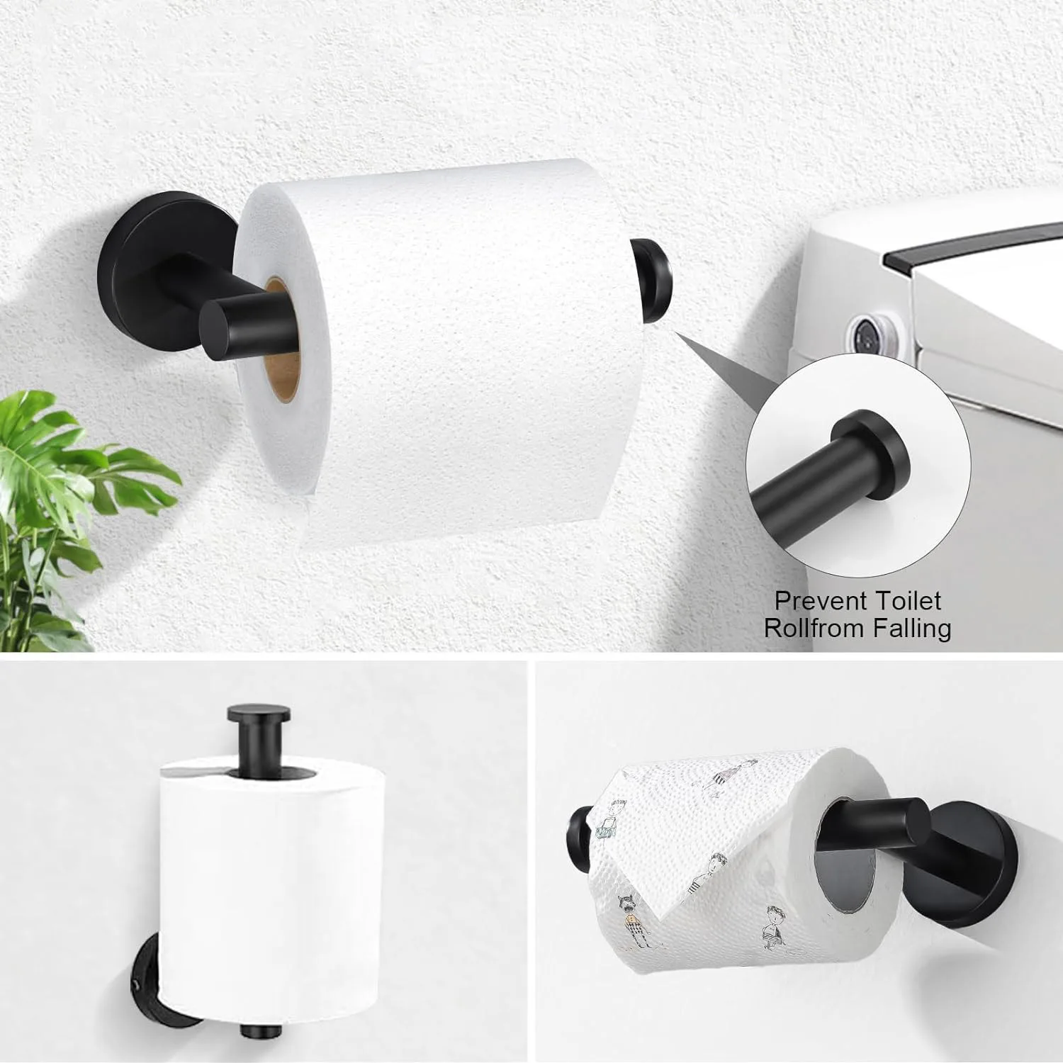 Juego de accesorios de baño modernos, barra de toalla de acero inoxidable, anillo de toalla, soporte de papel, gancho de montaje en pared, negro mate