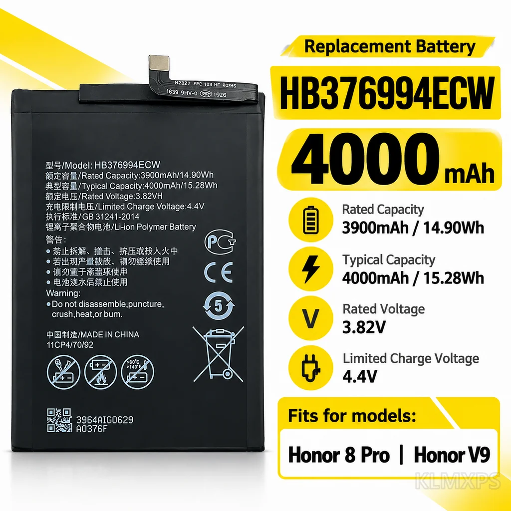 HB376994ECW 4000mAh Replacement Battery For Huawei Honor 8 Pro V9 DUK-AL20 / DUK-L09 / DUK-TL30 Internal Mobile Phone Battery
