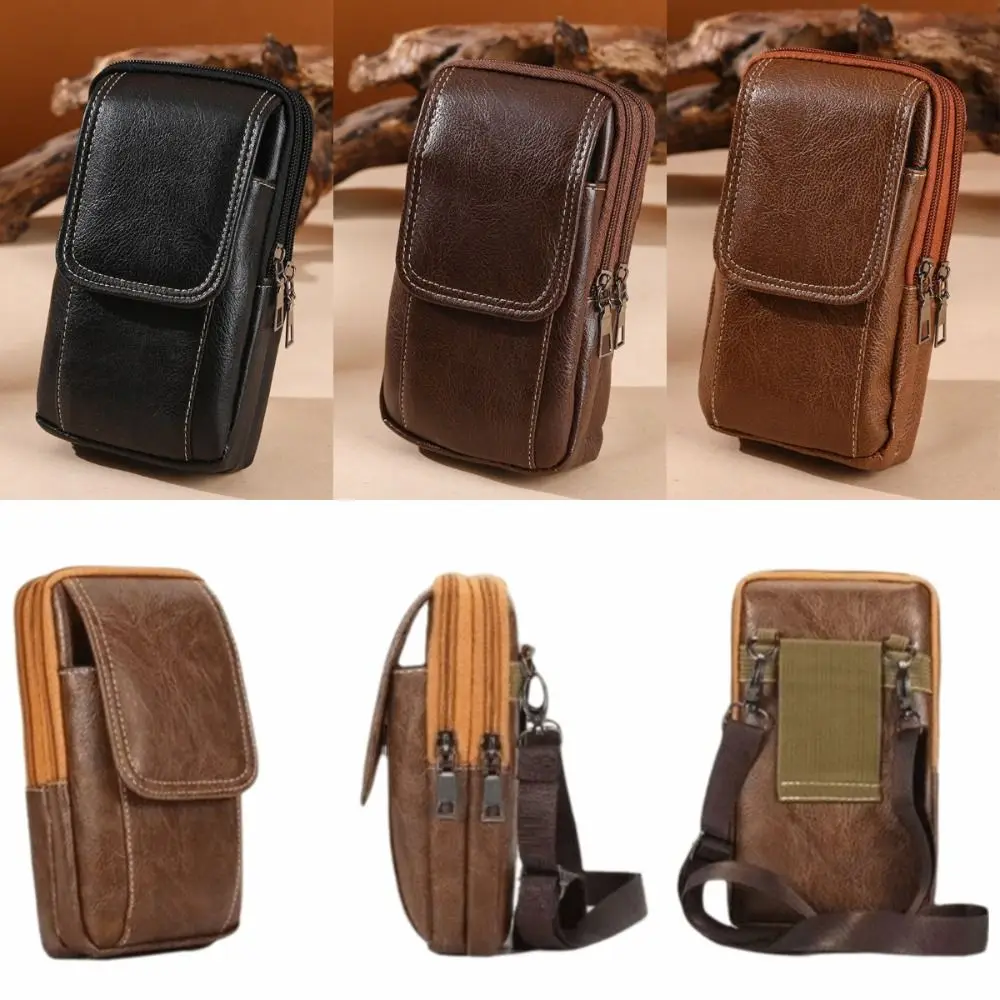 PU Leather Crossbody Bag Versatile Style Simple Design Waist Bag Multiple Pockets Leather Case Messenger Bag Outdoor Work
