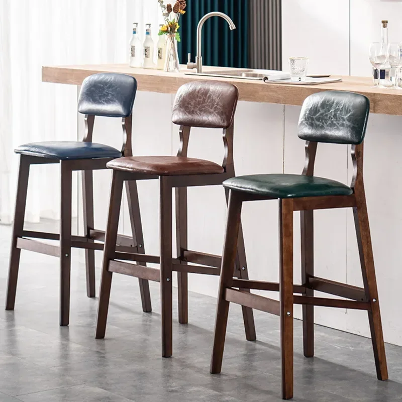 Modern Bar Stool Contracted Kitchen Counter Chair Solid Wood  living room Backrest High Stool Nordic Style Furniture