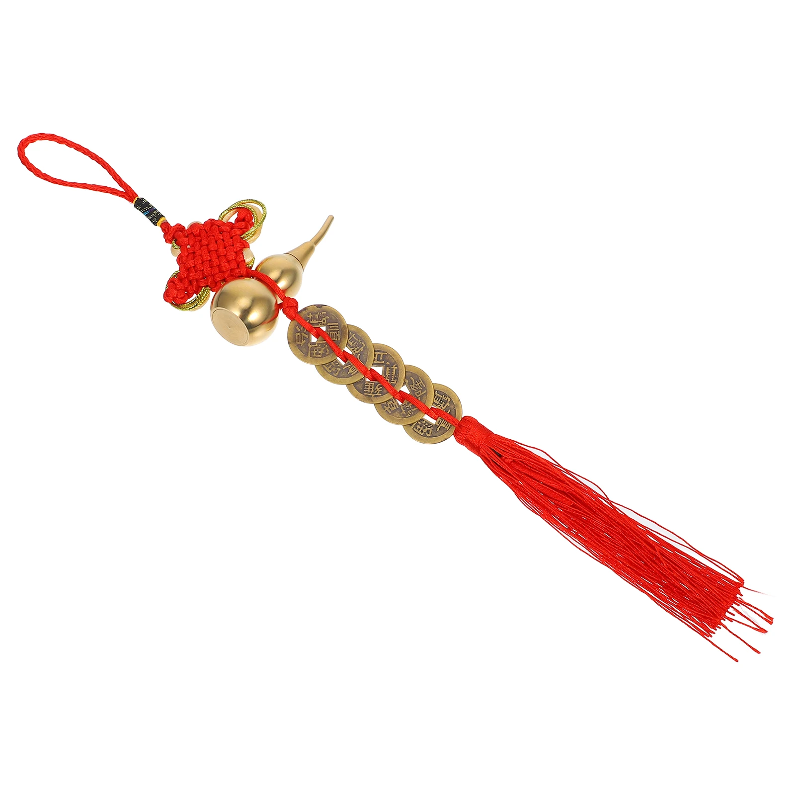 

2024 New Year Car Ornament Gourd Tassel Pendant Chinese Knot Decoration Festival Hanging Charm With Coins For Home Keychain Use