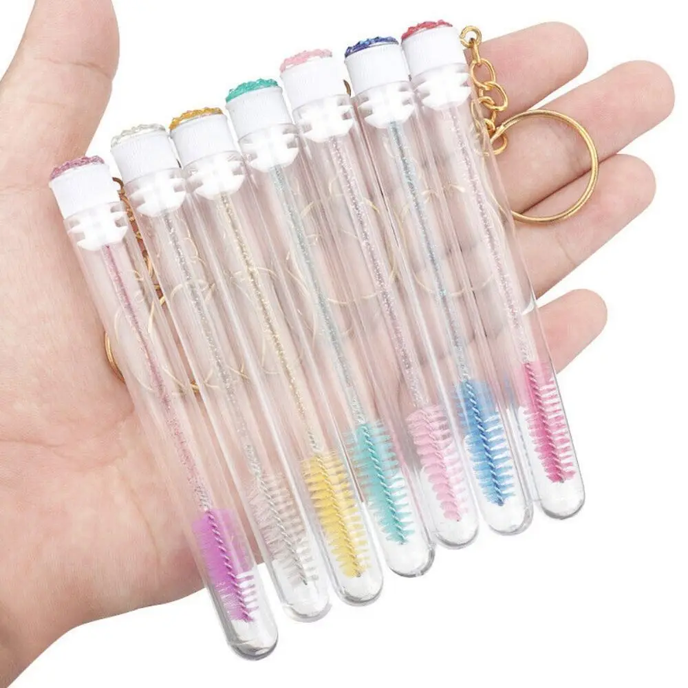 5Pcs Plastic Eyelash Brush New Nylon Brush Metal Buckle Eyebrow Mascara Wand Applicator With Tube Keychain Eyelash