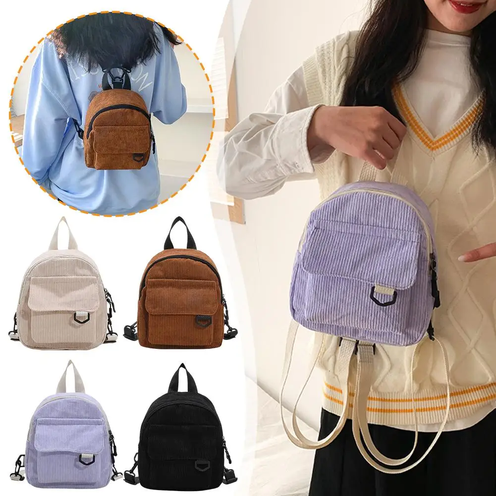 Korean Casual All-in-one Simple Retro Corduroy Solid Color Women's Schoolbag Student Backpack Tide Women's Backpack Japanes V7H1