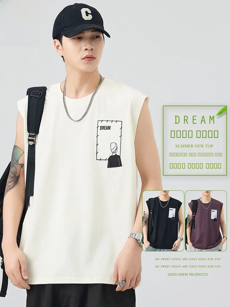 

Winu round Ne Svel ort T-irt Men Summer Thin Loose Casual Sports Versatile Printed Vest Sweatirt Trendy