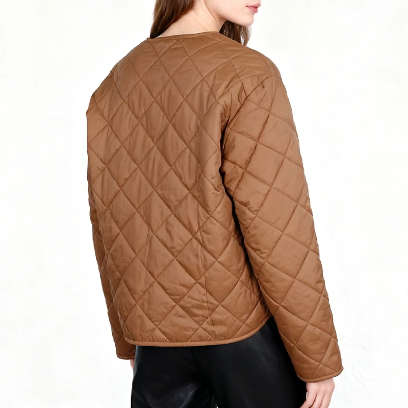 الدانتيل متابعة مبطن سترات قطنية النساء اللون البني شتاء جديد بأكمام طويلة س الرقبة خفيفة الوزن معطف دافئ جيب الإناث أبلى #2