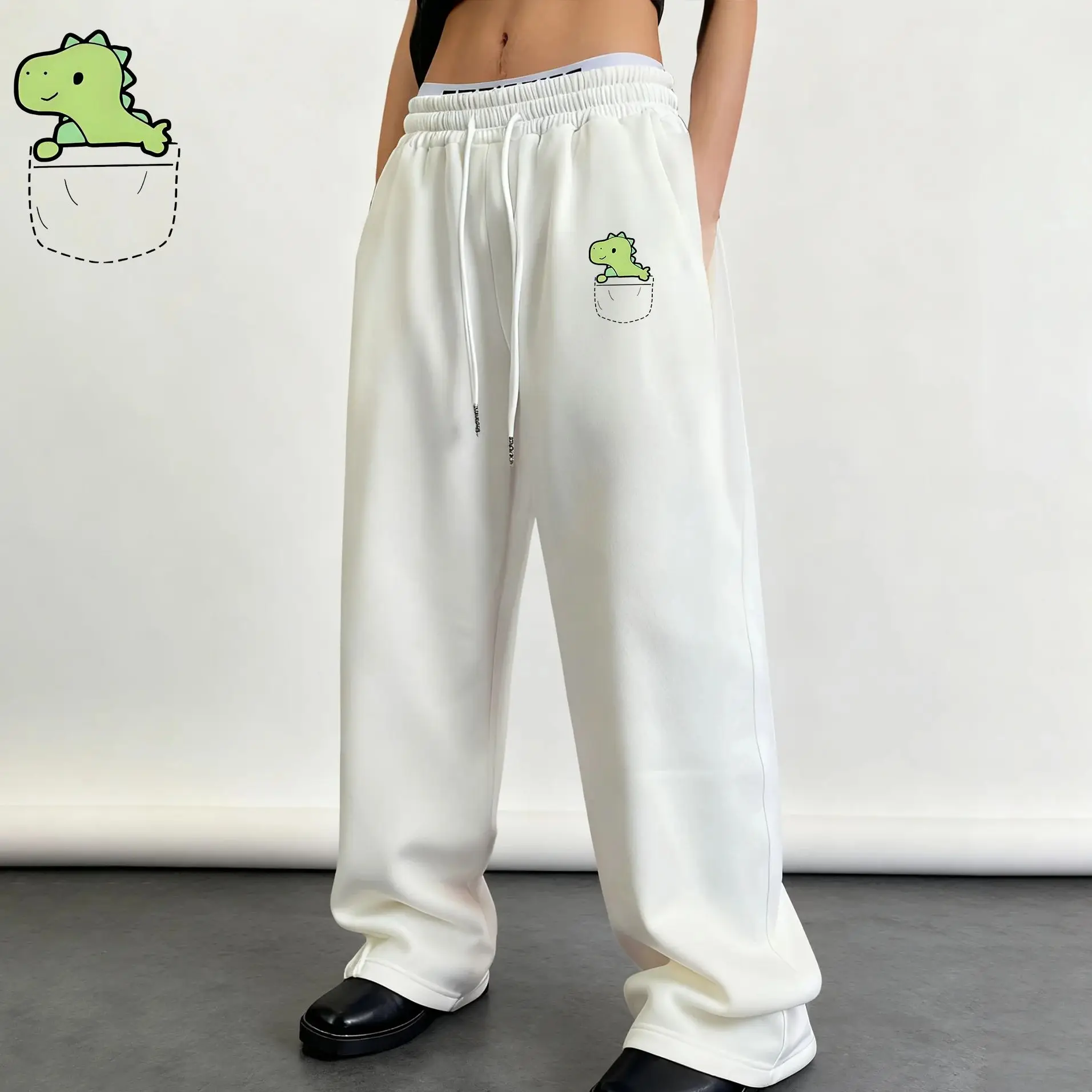 

Men Athletic dinosaur print Joggers Casual Loose Fit Sweatpants Spring Fall Fleece Lined Pants Elastic Waist Drawstring Trousers