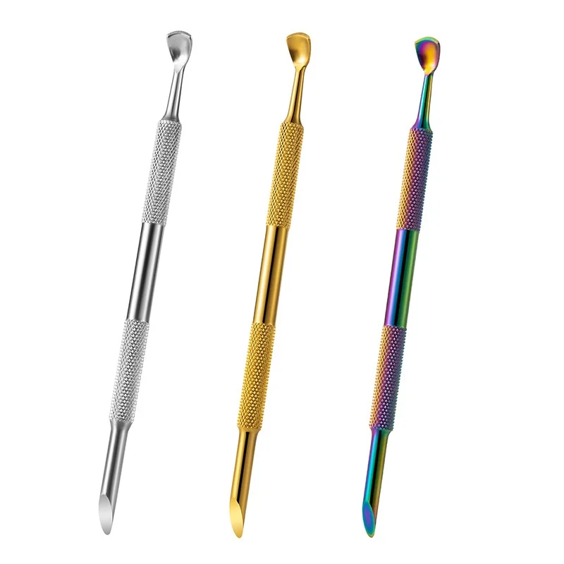 Popychacz do skórek ze stali nierdzewnej do manicure, dwustronny, stalowy w kształcie podkowy, do usuwania martwego naskórka, narzędzie do usuwania lakieru, rampa do zdobienia paznokci.