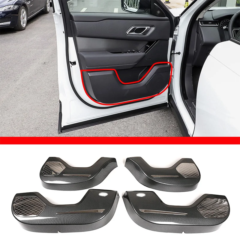 ABS Carbon Fiber Inner Door Panel Anti Kick Protection Cover Trim Sticker For Land Rover RR Velar 2017-2021 Car Accessories