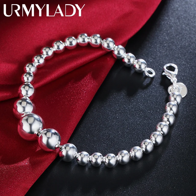 

URMYLADY 925 Sterling Silver Smooth Beaded Chain Bracelet For Women Fashion Wedding Engagement Gift Jewelry