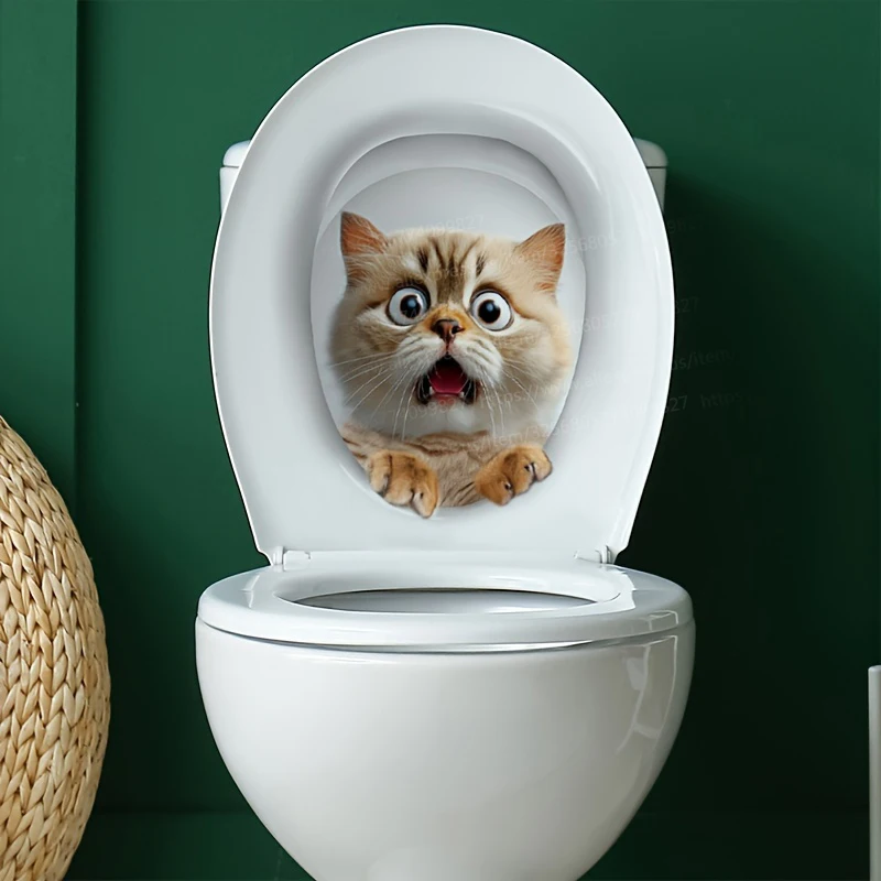 Beängstigende Katze Toiletten aufkleber DIY selbst klebende Toiletten deckel Aufkleber für Badezimmer Toilette Mode wasserdichte WC Wohnkultur – Detail 11