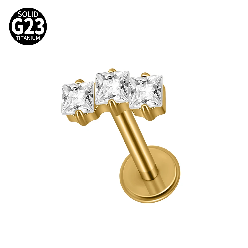 G23 Titanium Moon CZ Internal Thread Labret Piercing Earring