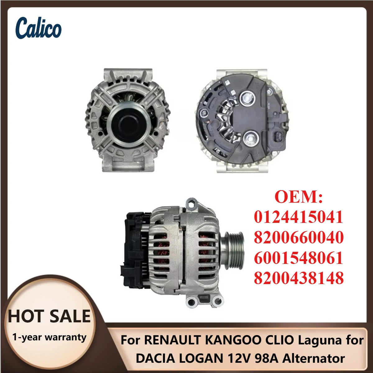 

Hot Selling for RENAULT KANGOO CLIO Laguna for DACIA LOGAN 12V 98A Alternator 0124415041 8200660040 6001548061 8200438148