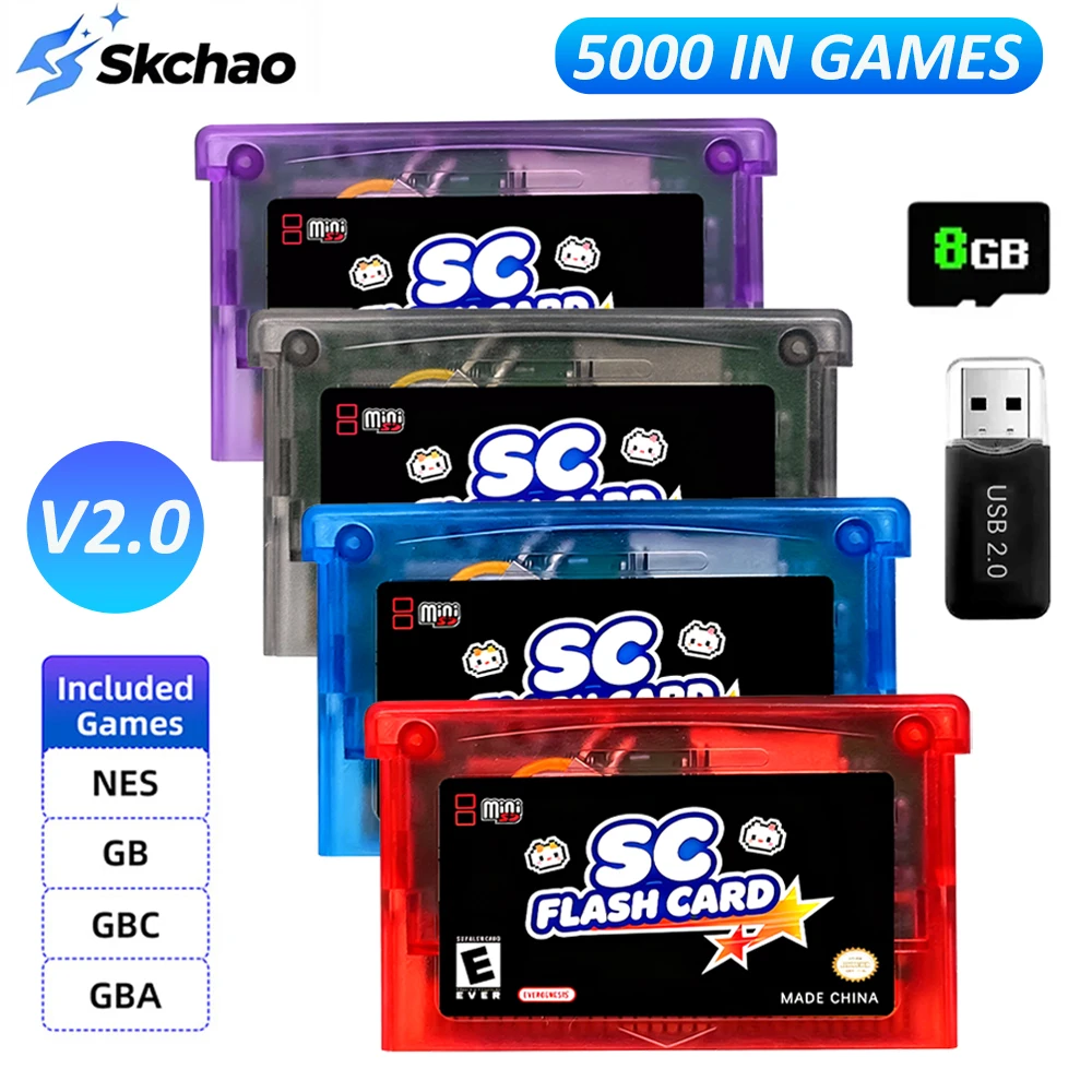 Nouvelle carte Flash SCFW V2.0 5000-en-1 Mini GBA pour GBA GBC GB NES avec adaptateur de carte TF 8G pour console de jeu SP GBM IDS NDS NDSL