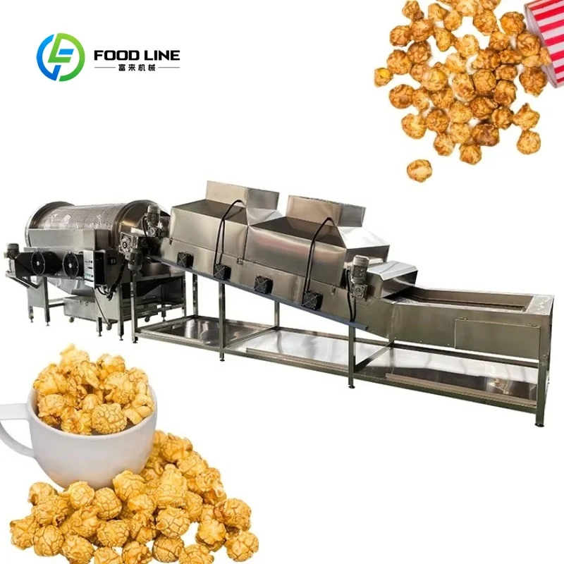 Customized Caramel Popcorn Machine Chocolate Cheese Flavor Popcorn Making Machine Production Line with Cooling Sifting System