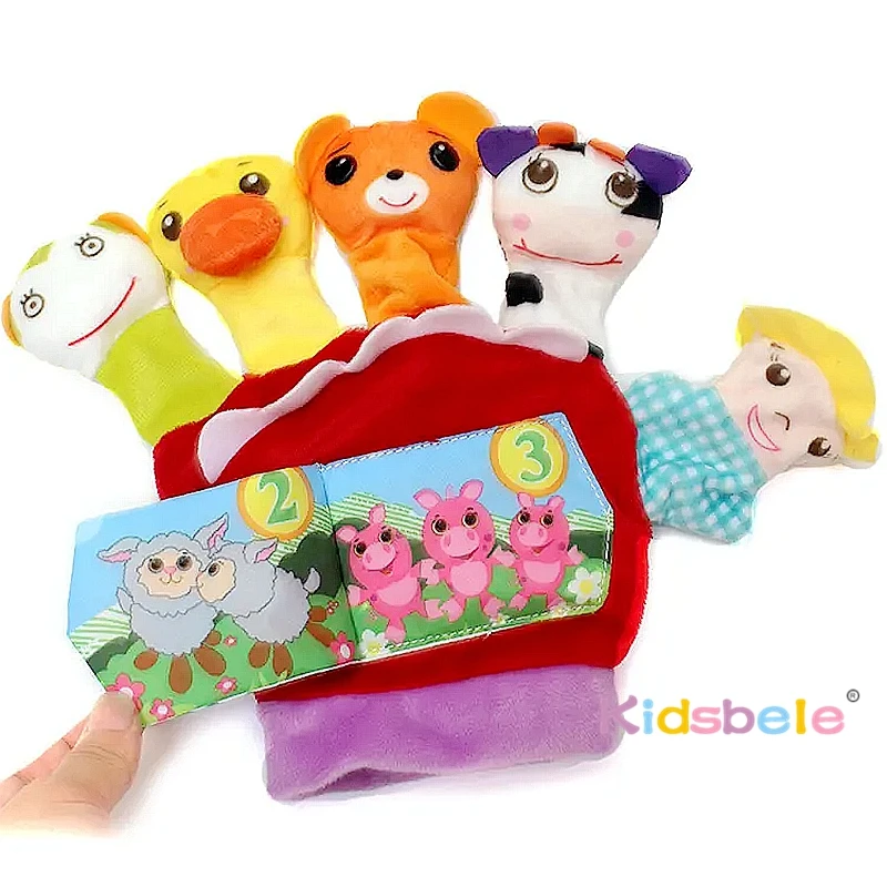Rollenspiel Baby Hand Fingerpuppe Plüschpuppe Niedliches Tier Cartoon Spielzeug Eltern-Kind-Geschichtenerzählen Lernspielzeug mit Stoffbuch