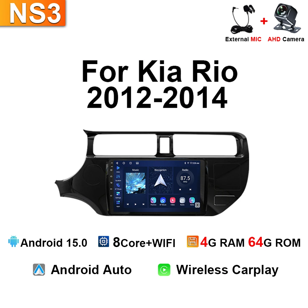 Android 15 Auto Draadloze Carplay Autoradio Voor Kia RIO 20012 2013 2014 Stereo Navigatie GPS Multimedia Video Player 4G 8G + 128 GB