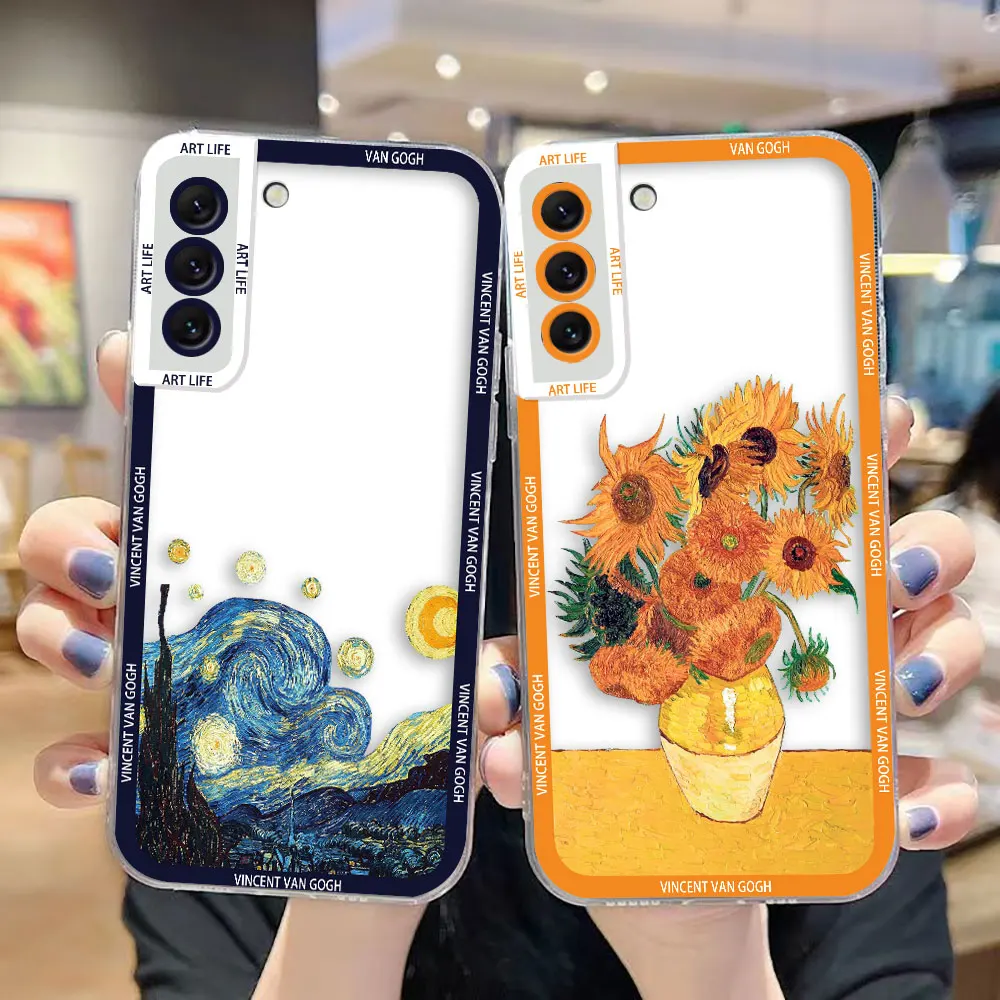 Clear Phone Case For Samsung A73 A72 A71 A57 A56 A55 A54 A53 A52 A51 A36 A32 A26 A25 A23 A22 Cover S-Sunflowers S-Starry Night