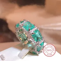 925 Silver Plated Paraiba Zircon Jewelry Heavy Industry Inlaid Aquamarine Topaz Ring Women's Party Wedding Rings