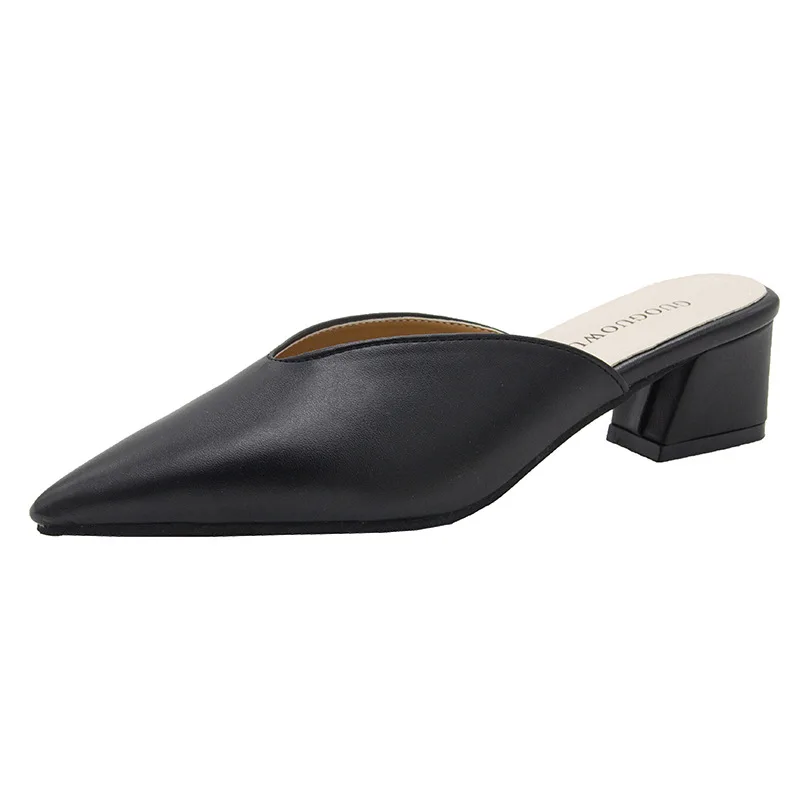 Zapatillas puntiagudas de tacón alto para mujer, zapatos de tacón cuadrado de lujo a la moda, mocasines antideslizantes, zapatos de fiesta negros