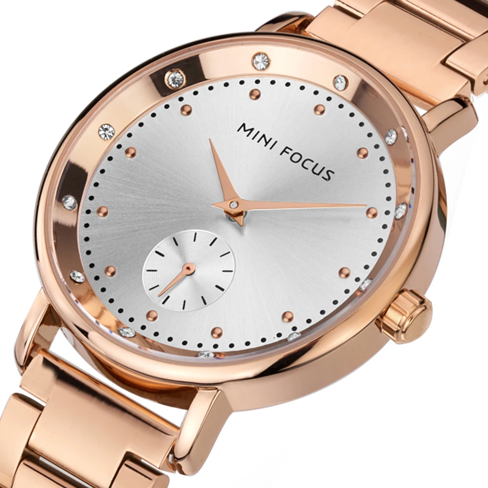 Mini Focus MF0037L Fashion Women Dress Watches Silver Stainless Steel Band Waterproof Ladies Quartz Watch