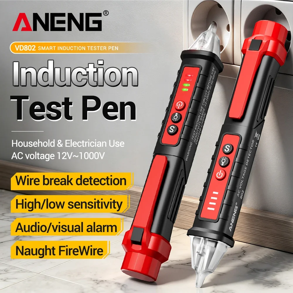 

Voltage Tester Pen ANENG VD802 Non-Contact 12V-1000V Audible/Visual Alarm Breakpoint Tester Adjustable Sensitivity Electrician