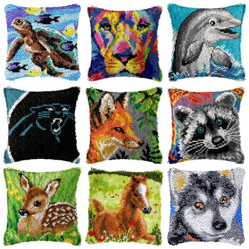 

Animals Smyrna Latch Hook Pillow Carpet Embroidery Do-It-Yourself Carpet Cushion Button Package Latch Hook Rug Kits knoopkussen