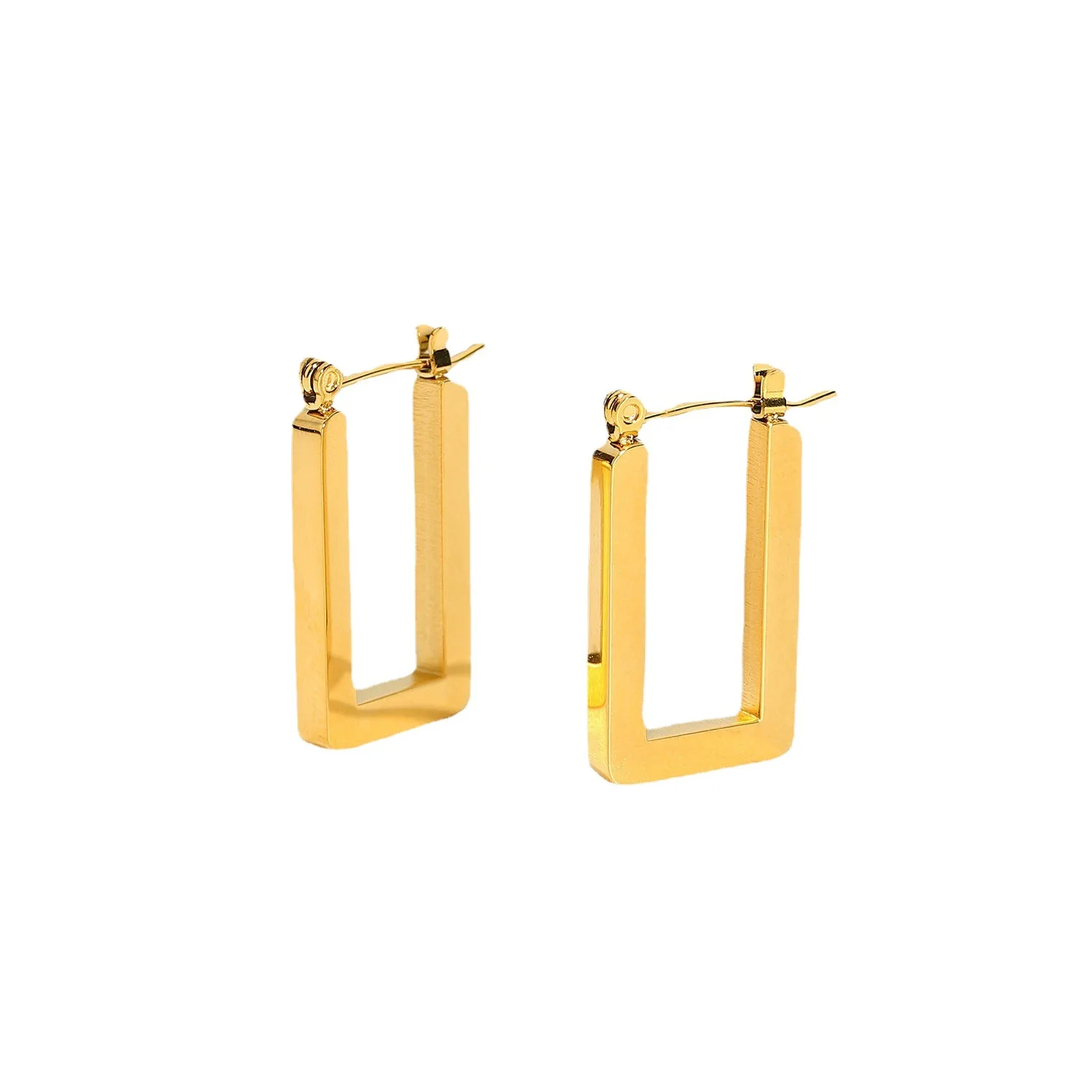 Stainless Steel PVD 18K Gold Plated Tarnish Waterproof Simply Rectangle Hoop Earrings For Woman Jewelry Wholesale Trendy