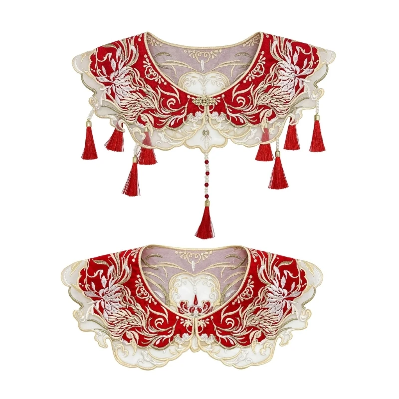 Sophisticated Phoenixes Pattern Collar Comfortable Shawl Unique Embroidery Collar for Trendy Looks