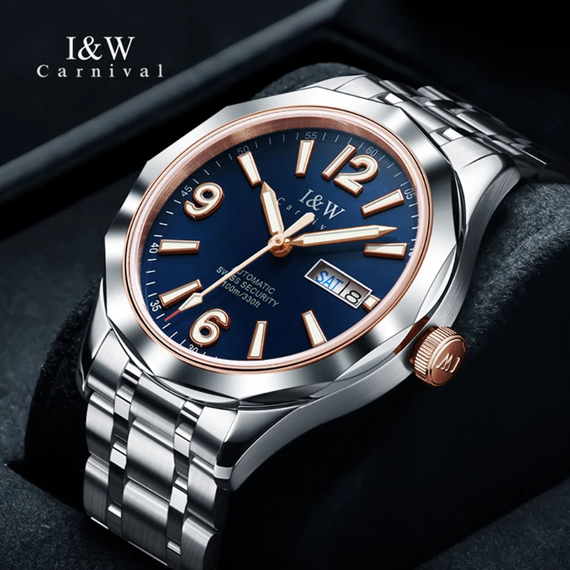 

Carnival High-End Brand IW Men's Automatic Mechanical Watches NH36A Sapphire Stainless Steel 100M Waterproof Watch for Men