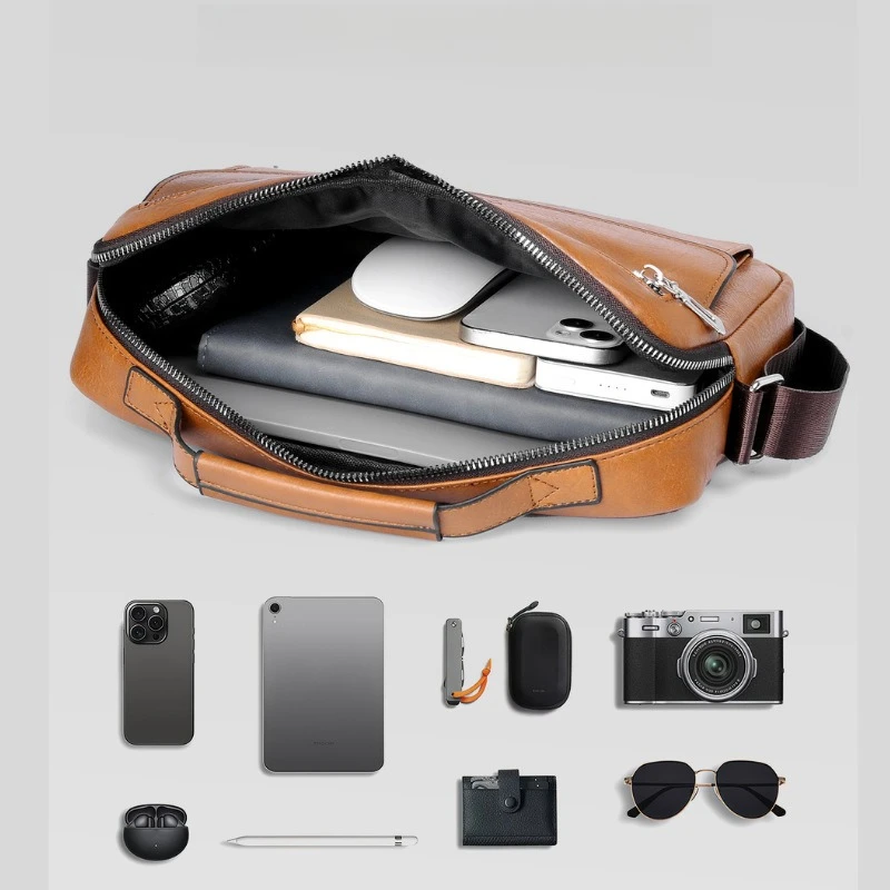 حقيبة يد رجالية جديدة لعام 2025 حقيبة يد فاخرة ذات سعة كبيرة من جلد البولي يوريثان مناسبة للسفر والعمل في الهواء الطلق