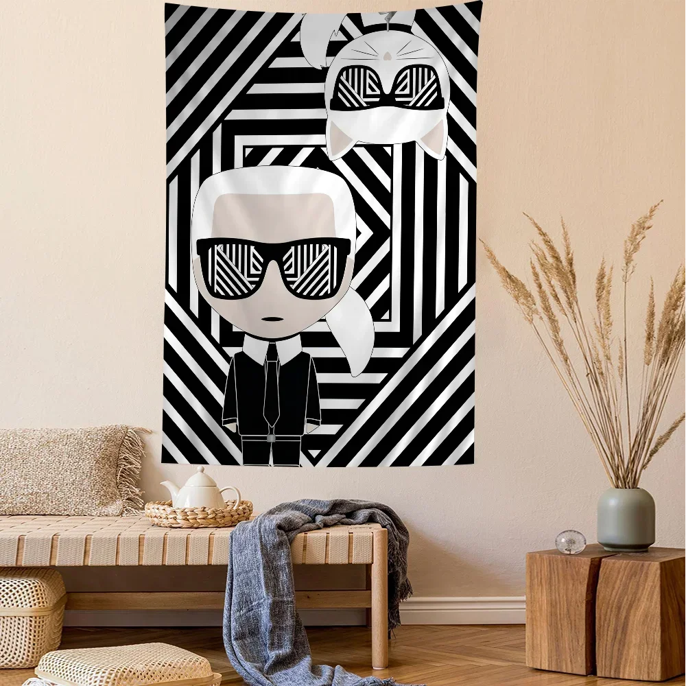 K-Karl Fashion L-Lagerfeld Cartoon Tapestry Art Science Fiction Room Home Decor Wall Hanging Home Decor