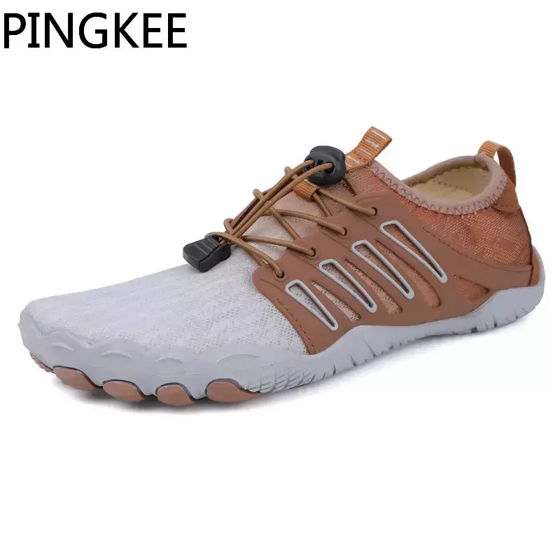 PINGKEE Quick Drainage Lining Air Mesh Upper Men Shed Dry Water Lace Lock Barefoot Nonabsorbent Beach Aqua Swimming Hiking Shoes