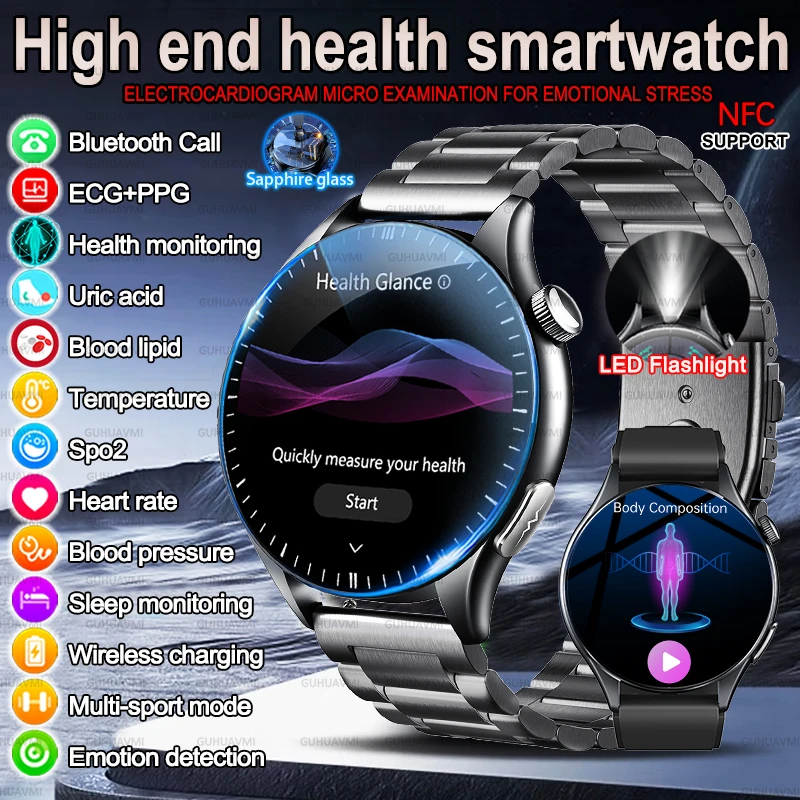 

Новинка 2023 года, высококачественные умные часы для здоровья, липиды в крови, ЭКГ + NFC, мочевая кислота, пульс, обнаружение эмоций, умные часы для анализа здоровья сердца