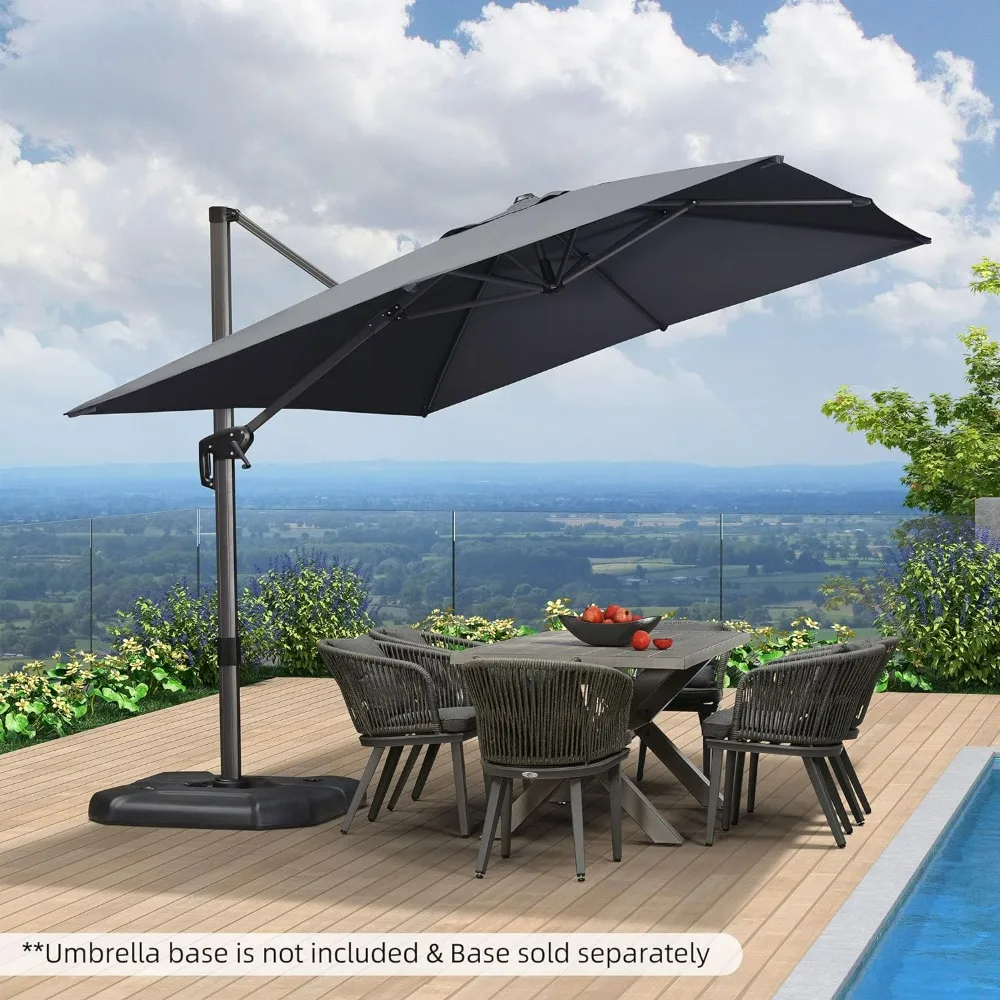 Umbrella Outdoor Cantilever Rectangle Umbrella Aluminum Offset Umbrella with 360-degree Rotation for Garden Deck Pool Patio,Grey