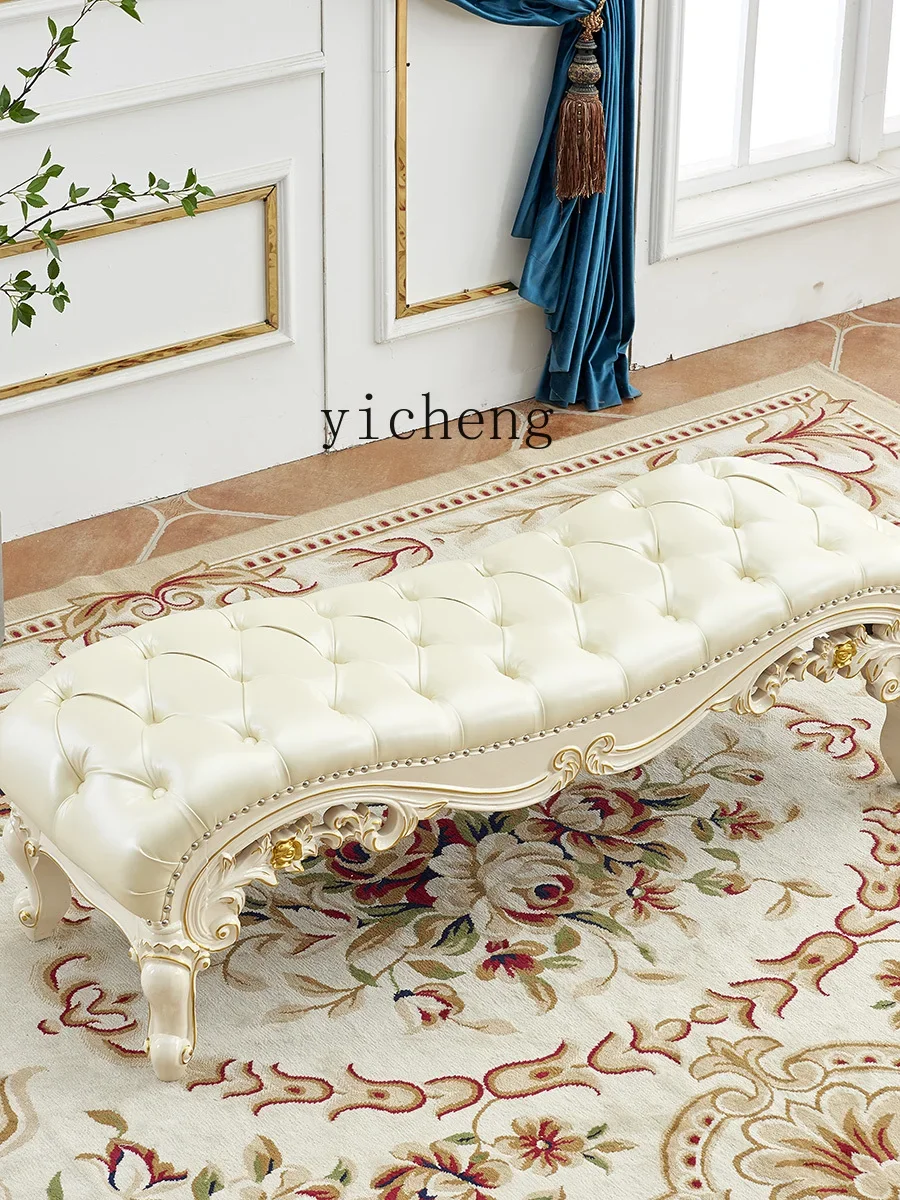 TQH European solid wood carving end stool sofa stool American family bed bedroom front stool