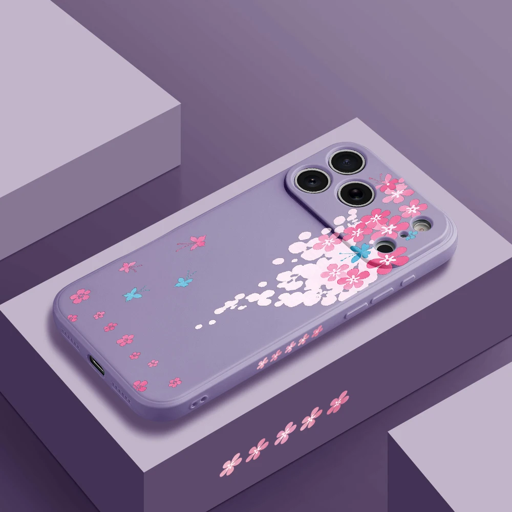 رومانسية زهر الكرز غطاء من البولي يوريثان كوكه آيفون 17 برو ماكس 17 الهواء 16 15 14 13 12 11 برو ماكس XS Max7 8 Plus 16e 16 Plus